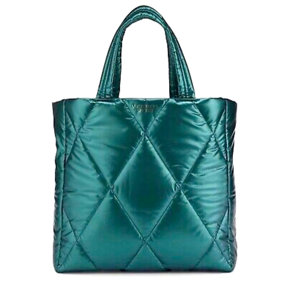 VICTORIA'S SECRET Metallic Turquoise Green Puffy Jacket Tote Bag